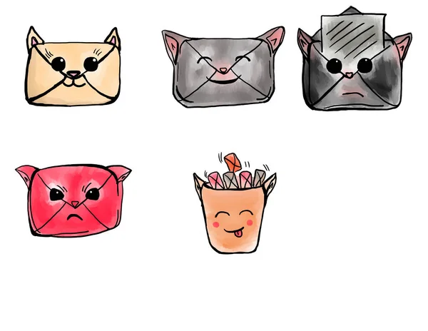 Email icon kawaii set cat — Stock Photo, Image