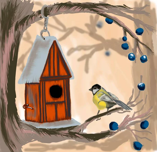 Bird house poster nature cover — Stock Photo, Image