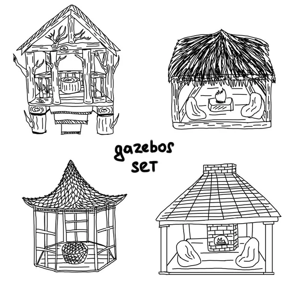 Doodle naturaleza de dibujos animados de los gazebos conjunto —  Fotos de Stock