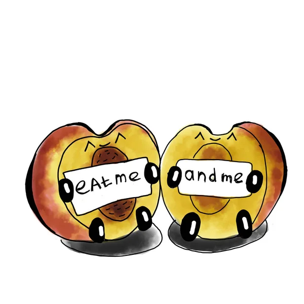 Fruit peach in cartoon style with the inscription Eat me