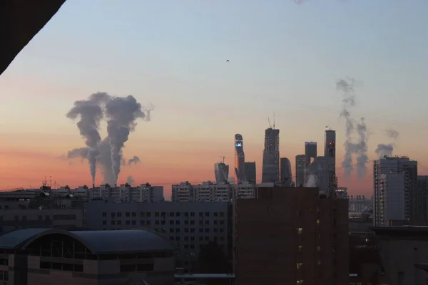 Smokestacks Moscow Sunset Air Pollution — Stock Photo, Image