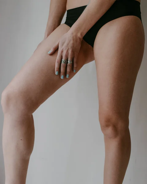Woman Hips Hand Black Underwear — Stock Photo, Image