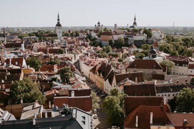 Tallinn şehrinin eski merkezi - çatıdan manzara