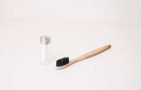 Cero Residuos Hilo Dental Con Cepillo Dientes Bambú Caja — Foto de Stock
