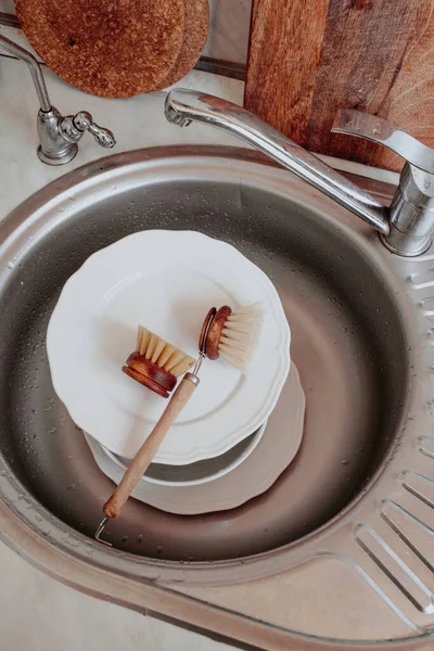 Cozinha Conjunto Limpo Para Lavar Pratos — Fotografia de Stock