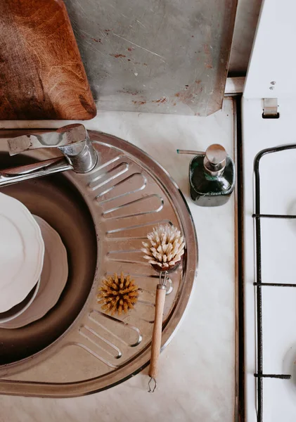 Zero Waste Küche Sauberes Set Zum Geschirrspülen — Stockfoto