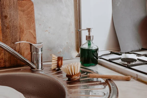 Zero Waste Kitchen Clean Set Washing Dishes — Stock Photo, Image