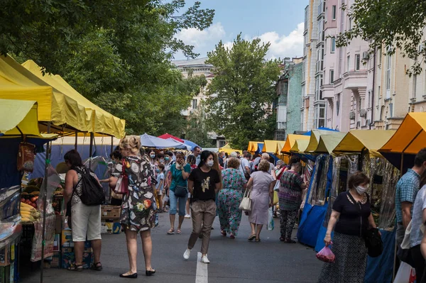 Киів Україна Серпня 2020 Велика Група Людей Одягнених Захисні Маски Стокове Фото