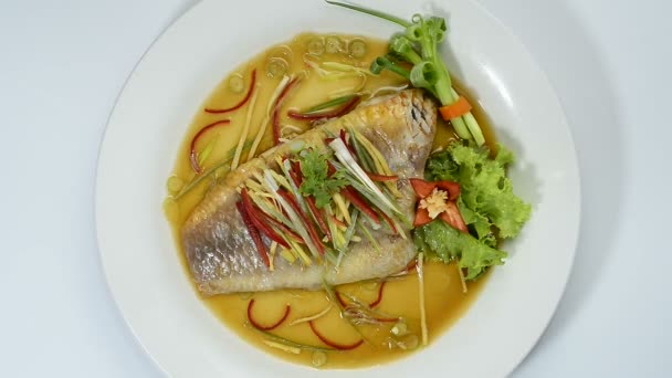 Ψάρια Στον Ατμό Σάλτσα Σόγιας Chines Food Style Cleanfood Και — Αρχείο Βίντεο