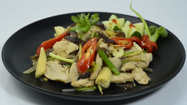 Chicken Stir Fried Ginger Grzyb Chili Cebula Tajskie Danie Cleanfood — Wideo stockowe