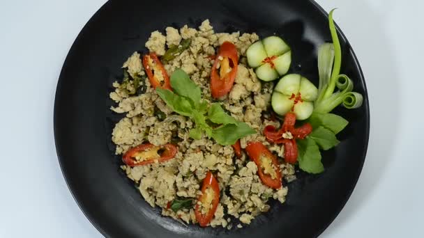 Fűszeres Csirke Kevert Sült Bazsalikom Thai Gyógynövények Thai Élelmiszer Fűszeres — Stock videók