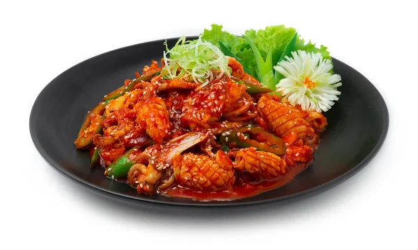 Würzige Stir Gebratene Tintenfische Mit Koreanischer Sauce Ojingeo Bokkeum Korean — Stockfoto