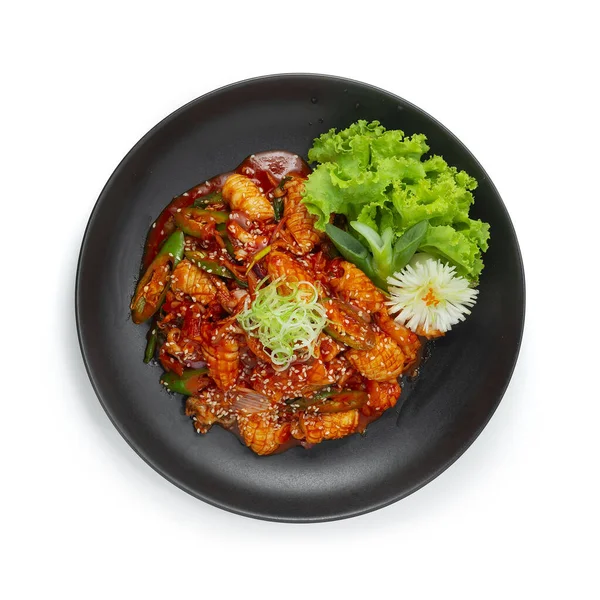 Пряный Stir Жареные Кальмары Корейским Соусом Ojingeo Bokkeum Корейская Еда — стоковое фото