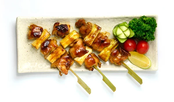 Yakitori Grilled Chicken Leek Bunching Onion Skewers Japanese Food Fusión — Foto de Stock