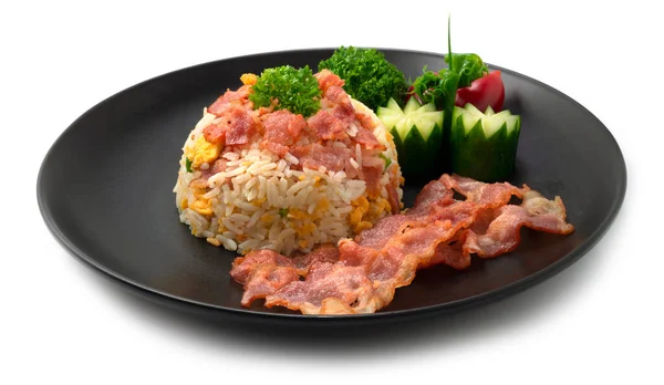 Riz Frit Bacon Combinaison Européenne Asain Food Style Décorer Sculpté — Photo