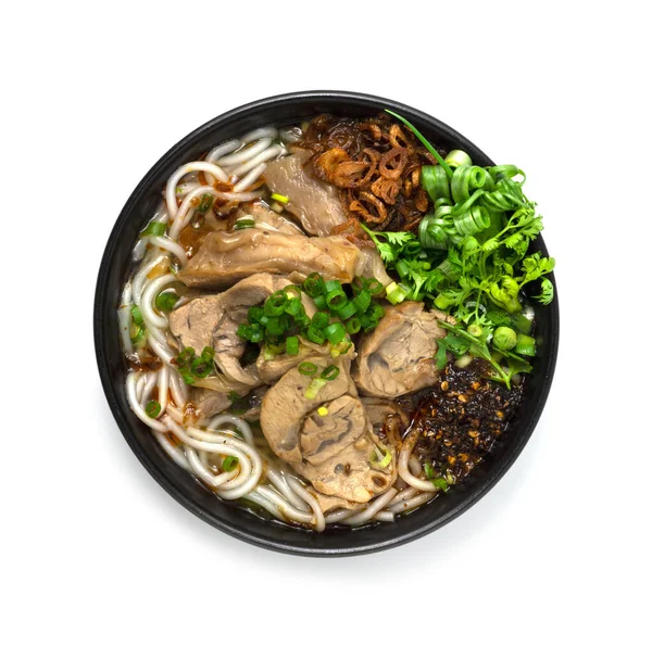 Vietnamese Rice Noodles Soup Stewed Beef Shank Slice Served Vegetables — Stock Photo, Image