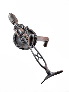 Beyaz arka planda Vintage el matkap