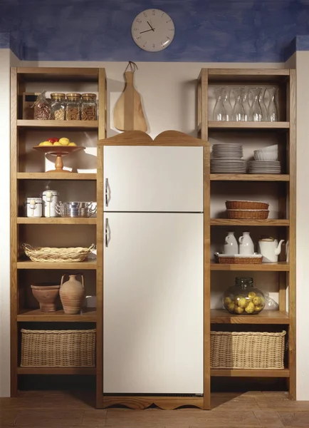 Kitchen pantry with built-in fridge