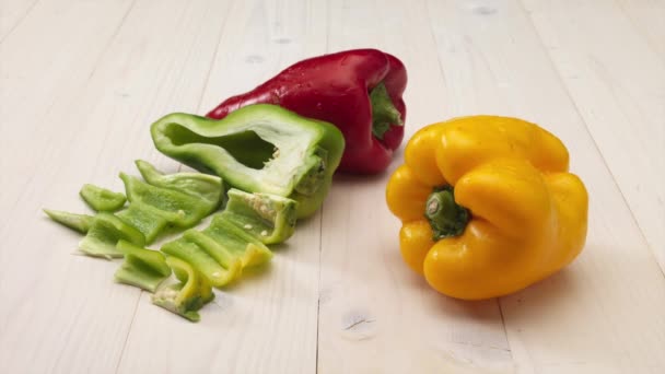 Colored Peppers Wooden Top — Stock Video