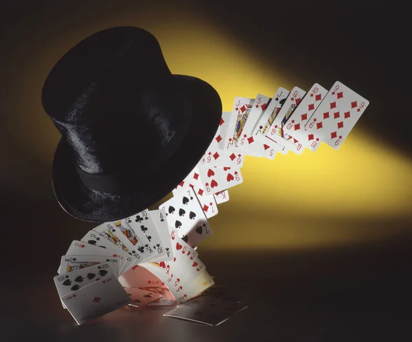 Background Playing Cards Cylinder Hat — Stock Photo, Image