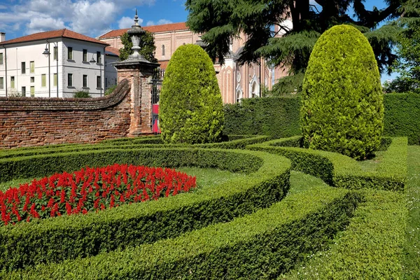 Visión Parque Público Con Flores Rojas — Foto de Stock