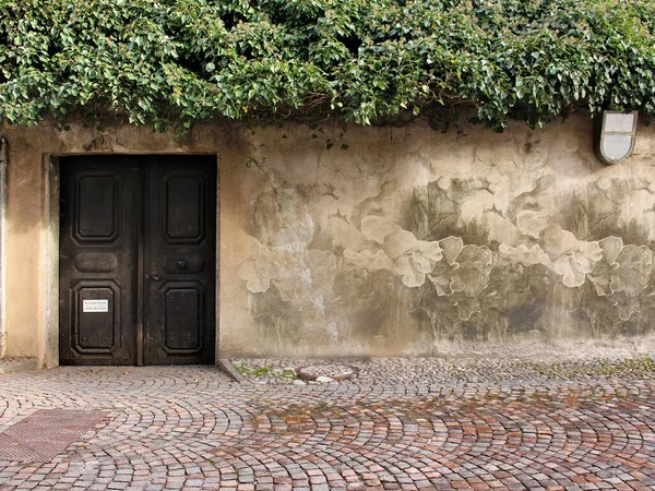 Бетонная Стена Старой Деревянной Дверью — стоковое фото