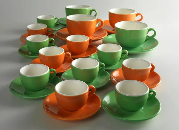 Tasses Café Colorées Sur Fond Neutre — Photo