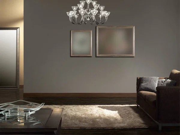 Kanepeli bir odanın tek bir fotoğrafı.