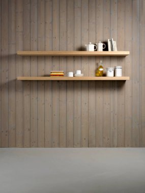 Raflı tahtalardan yapılmış bir duvarın tek kare fotoğrafı.