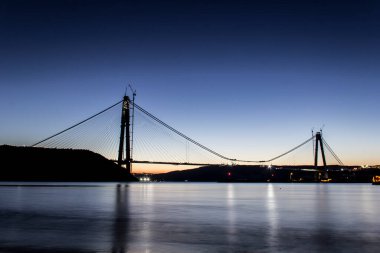 İSTANBUL, TURKEY - 7 Şubat 2016; Yavuz Sultan Selim Köprüsü, Üçüncü Köprü İstanbul için yeni bir boğaz. Bu köprü bitmiş olacak, 200 metre var..