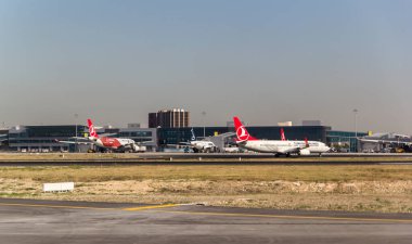 ISTANBUL, TURKEY - 22 July, 2016: Istanbul Ataturk International Airport there are a lot of air from Istanbul, Turkey clipart