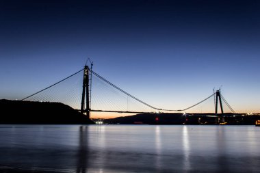 İSTANBUL, TURKEY - 7 Şubat 2016; Yavuz Sultan Selim Köprüsü, Üçüncü Köprü İstanbul için yeni bir boğaz. Bu köprü bitmiş olacak, 200 metre var..
