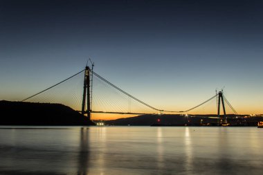 İSTANBUL, TURKEY - 7 Şubat 2016; Yavuz Sultan Selim Köprüsü, Üçüncü Köprü İstanbul için yeni bir boğaz. Bu köprü bitmiş olacak, 200 metre var..
