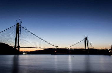 İSTANBUL, TURKEY - 7 Şubat 2016; Yavuz Sultan Selim Köprüsü, Üçüncü Köprü İstanbul için yeni bir boğaz. Bu köprü bitmiş olacak, 200 metre var..