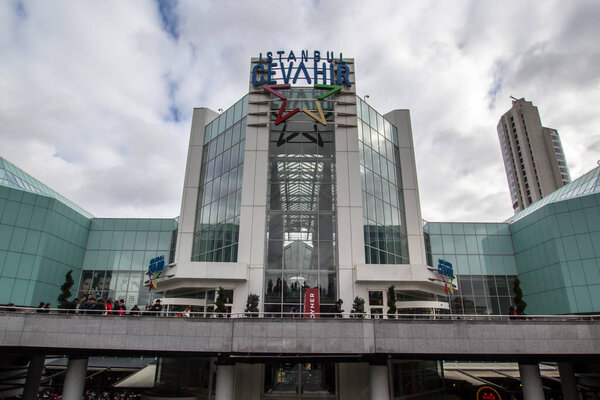 ISTANBUL, TURKEY - February 11, 2017: Exterior view of Cevahir Shopping and Entertainment Center, a modern shopping mall complex located on Buyukdere Avenue in Sisli district of Istanbul, Turkey.