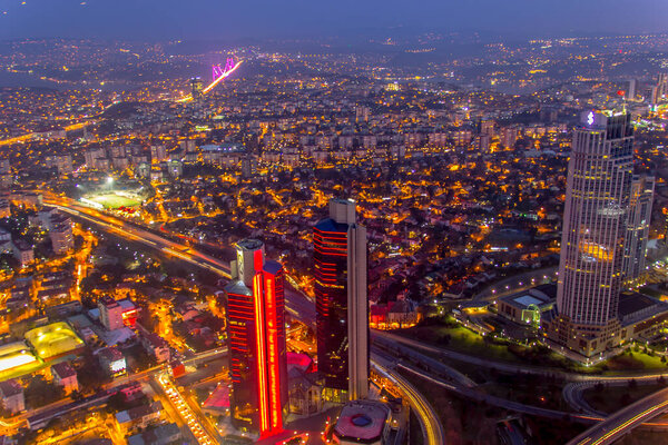 ISTANBUL, TURKEY - JANUARY 31, 2016: Sapphire Istanbul largest skyscrapers in Istanbul able to see all the sights of Istanbul and the Bosphorus from the observation tower at night