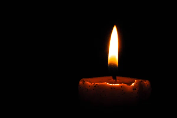 One Light Candle Burning Brightly Black Background — Stock Photo, Image