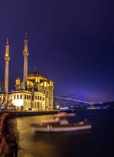 Mosquée Ortakoy Pont Bosphore Nuit — Photo