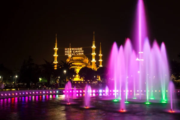 Hagia Sophia Ayasofya Szökőkút Kilátás Sultan Ahmet Parkból Éjjel Isztambul — Stock Fotó
