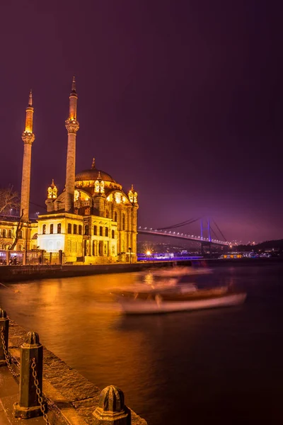 Mesquita Ortakoy Ponte Bósforo Noite — Fotografia de Stock