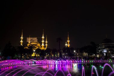 Ayasofya (Ayasofya) ve Sultan Ahmet Parkı 'ndan çeşme manzarası, İstanbul, Türkiye