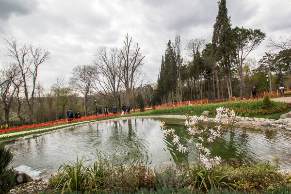 TURKEY ISTANBUL; 9 апреля 2017 Эмирганский парк и тюльпаны
