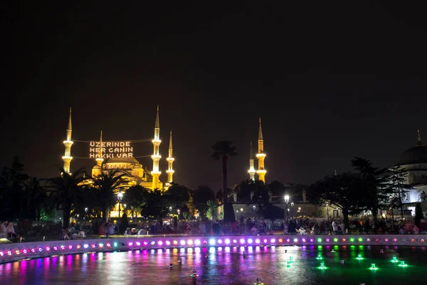 Hagia Sophia Ayasofya Szökőkút Kilátás Sultan Ahmet Parkból Éjjel Isztambul — Stock Fotó