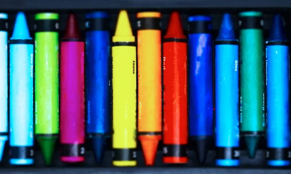 colored wax crayons close up