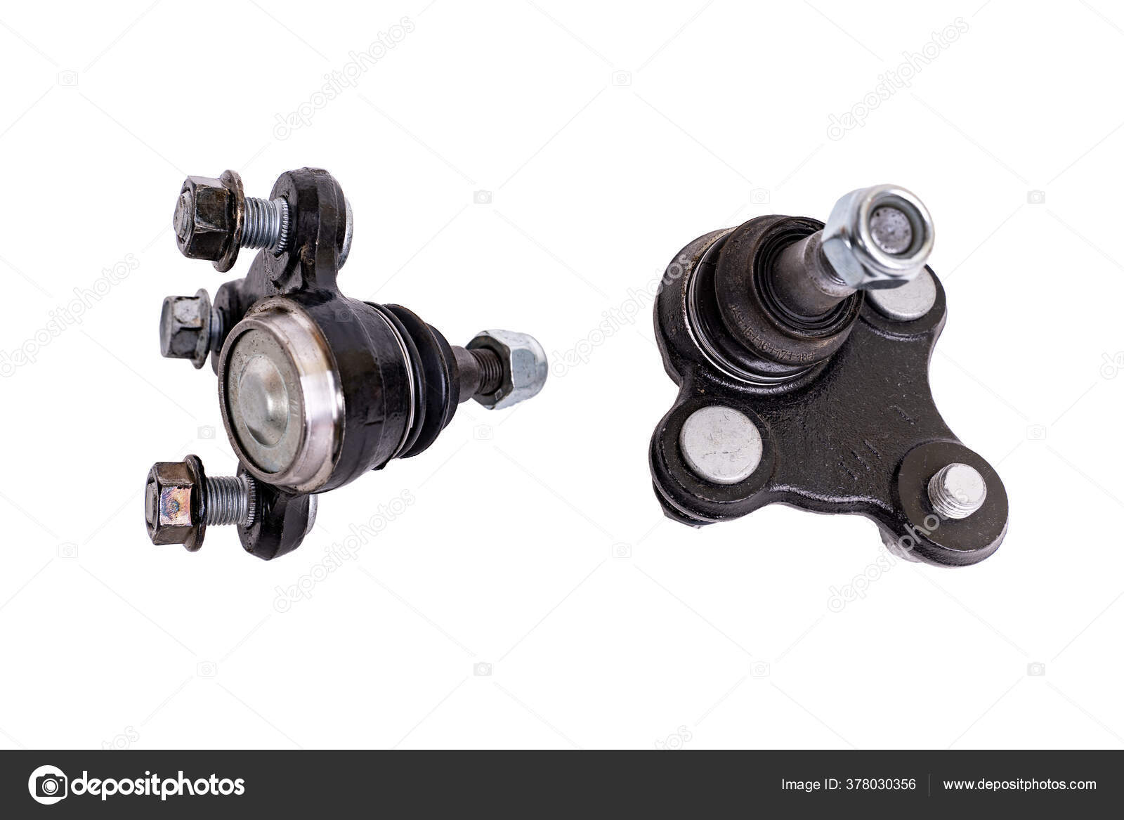 Spherical joint. Tie rod end or ball joint isolated on white