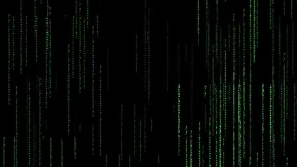 Digital Matrix Rain. Zelená matice písmen a číslic na černém pozadí — Stock video