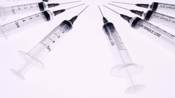 Medical injection syringes turning around close up. Concept Of Medicine. Medical syringe — Stock Video