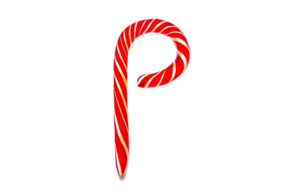Symbol P vytvořený ze slavnostních ozdobných červených bonbónů. P Prázdninový text z Red Candy Cane — Stock fotografie
