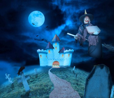 Parti arka planı. Cadılar Bayramı concept.3d illüstrasyon.