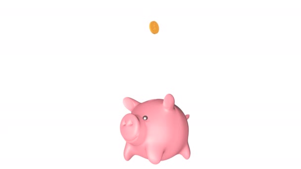 Moedas Ouro Caindo Nos Bancos Piggy Growing Conceito Investimento Laço — Vídeo de Stock